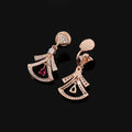 Elegant Fan Skirt Zircon Rhinestone Drop Stud & Clip On No Piercing Rose Gold Alloy Earrings