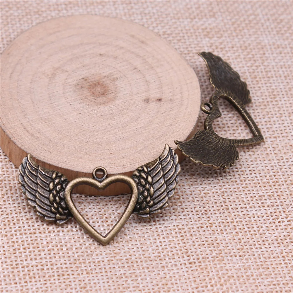 47x29mm 4.5g Multicolor Zinc Alloy Hollow Heart Wings Charm Pendant for DIY Jewelry Making