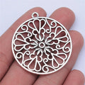 39x39mm 7.1g Antique Silver Zinc Alloy Large Round Hollow Flower Charm Pendant for DIY Necklace Making
