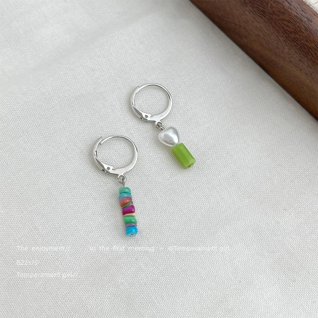 Sweet Asymmetric Shell Beaded Tassel Drop Earrings Colorful Geometric Ear Jewelry
