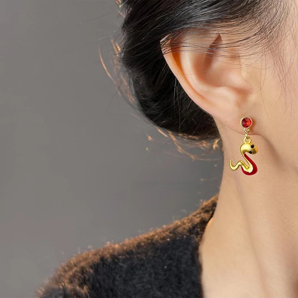 Copper Zodiac Snake Drop Earrings New Chinese Style Lucky Year Animal Jewelry For Women