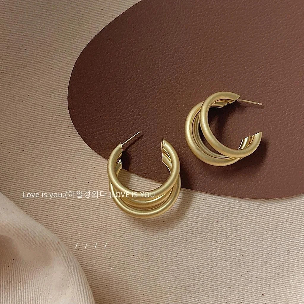 Vintage Matte Gold C-Shaped Geometric Hoop Earrings Copper