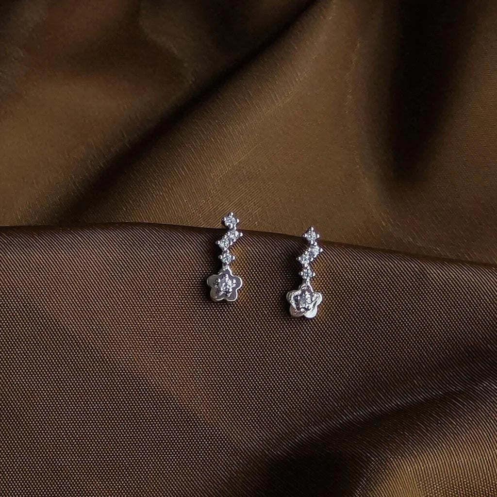 Mini Cubic Zirconia Flower Stud Earrings For Women Silver Plated Korean Japanese Daily Jewelry