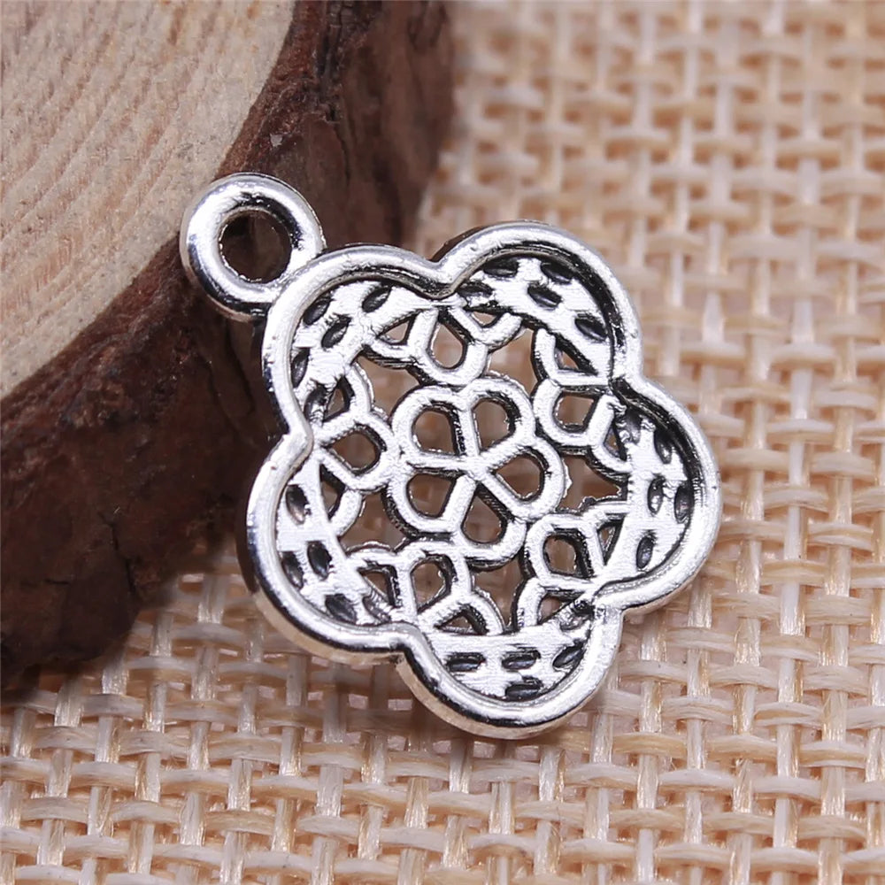 16x19mm 1g Antique Silver Zinc Alloy Hollow Flower Charm Pendant for DIY Jewelry Making