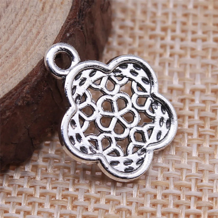 16x19mm 1g Antique Silver Zinc Alloy Hollow Flower Charm Pendant for DIY Jewelry Making