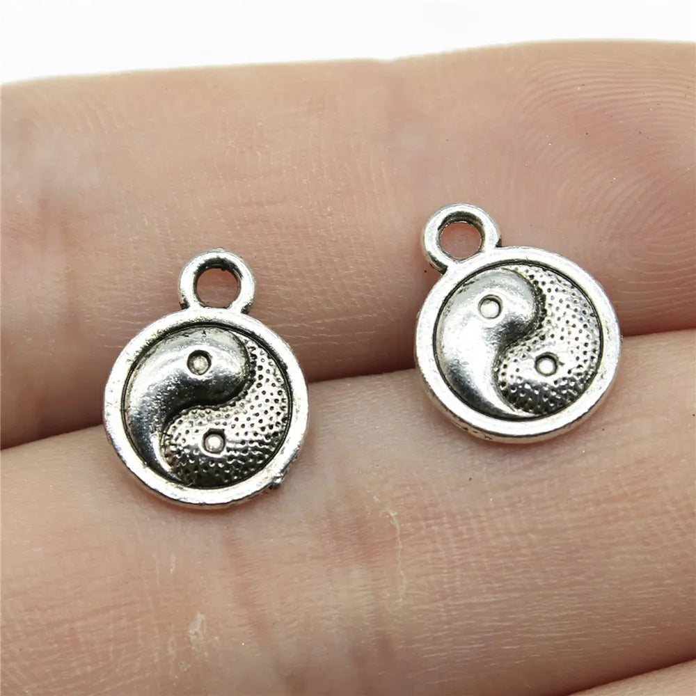 10mm 0.8g Antique Silver Zinc Alloy Tai Chi Charm Pendant for DIY Necklace Bracelet Making