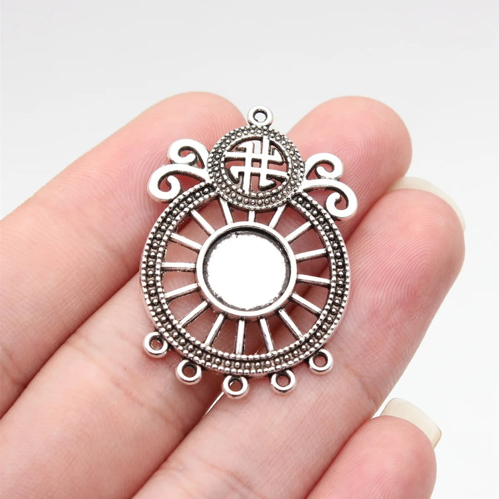 37x25mm 3.6g Antique Silver Zinc Alloy Gemstone Setting Earring Connector Charm for Jewelry DIY
