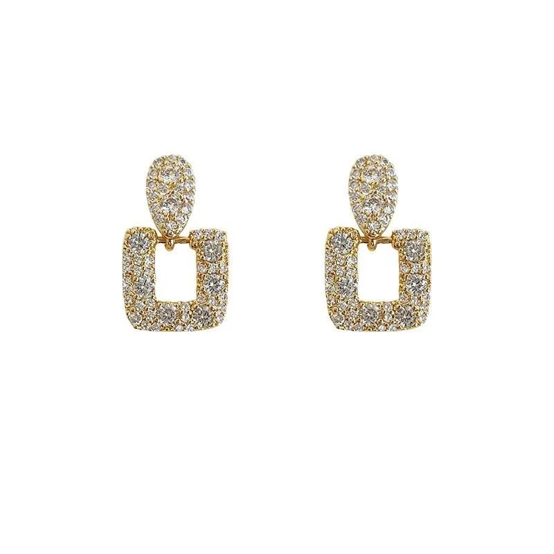 14K Plated Copper Square Geometric Micro Pave Zircon Stud Earrings Korean Style For Women