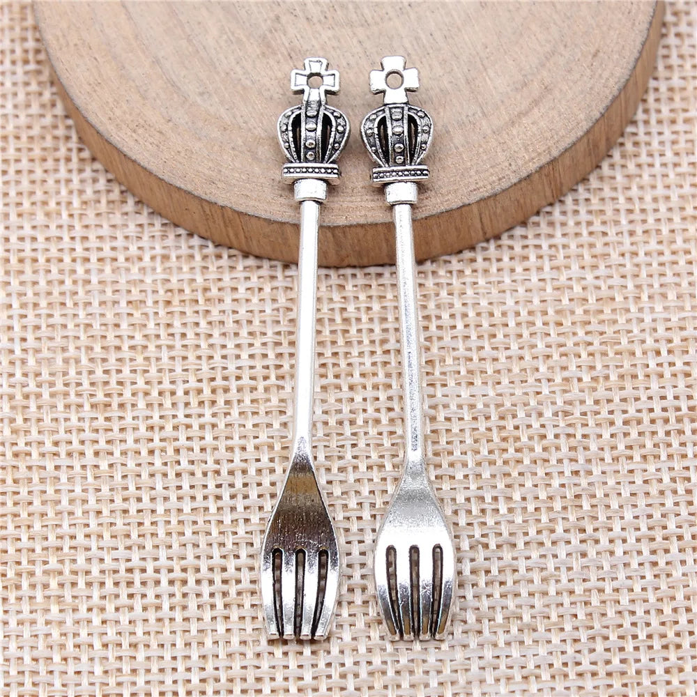 60x8mm 2.3g Multicolor Zinc Alloy Crown Fork Charm Pendant for DIY Necklace Bracelet Jewelry Making