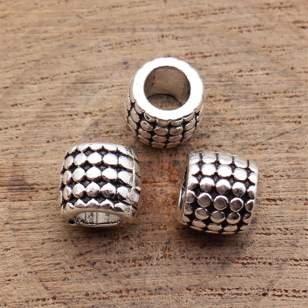 8.5x8.5x7.3mm 1.5g Antique Silver Zinc Alloy Polka Dot Large Hole Spacer Beads for DIY Bracelet Making