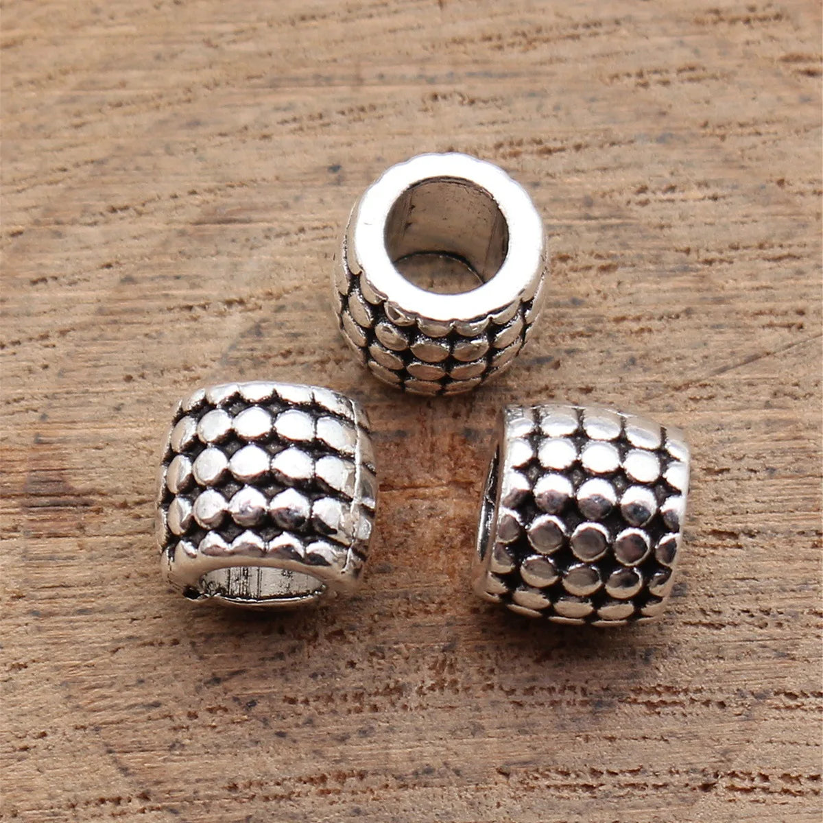 8.5x8.5x7.3mm 1.5g Antique Silver Zinc Alloy Polka Dot Large Hole Spacer Beads for DIY Bracelet Making