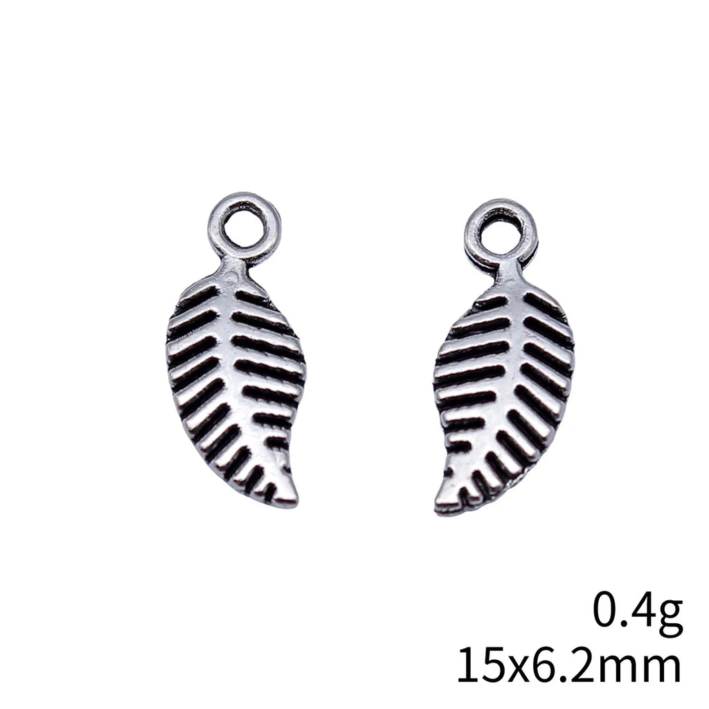 15x6.2mm 0.4g Antique Silver Zinc Alloy Leaf Charm Pendant for Necklace Bracelet DIY Jewelry