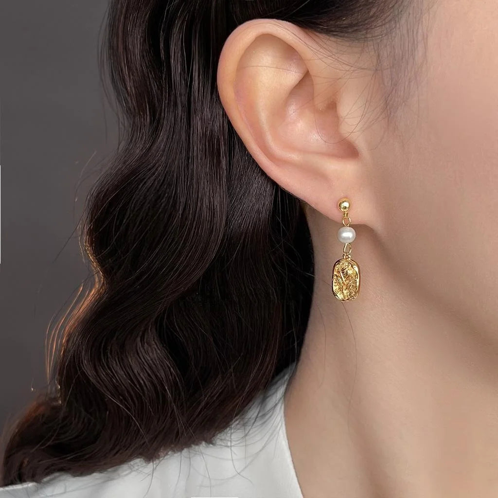 Natural Freshwater Pearl Tulip Flower Drop Earrings Vintage Rose Floral Jewelry