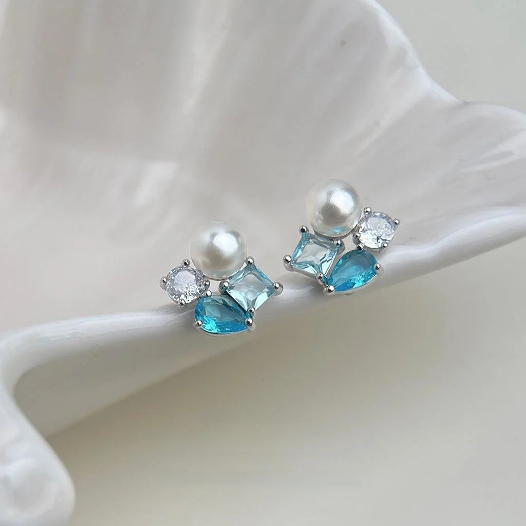 Fresh Minimalist Geometric Zircon Stud Earrings Copper Designer Round Square Jewelry