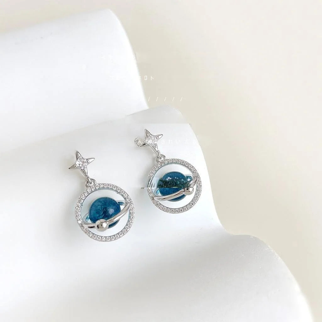 Blue Planet Zircon Micro Pave Copper Resin Star Geometric Style Drop Earrings