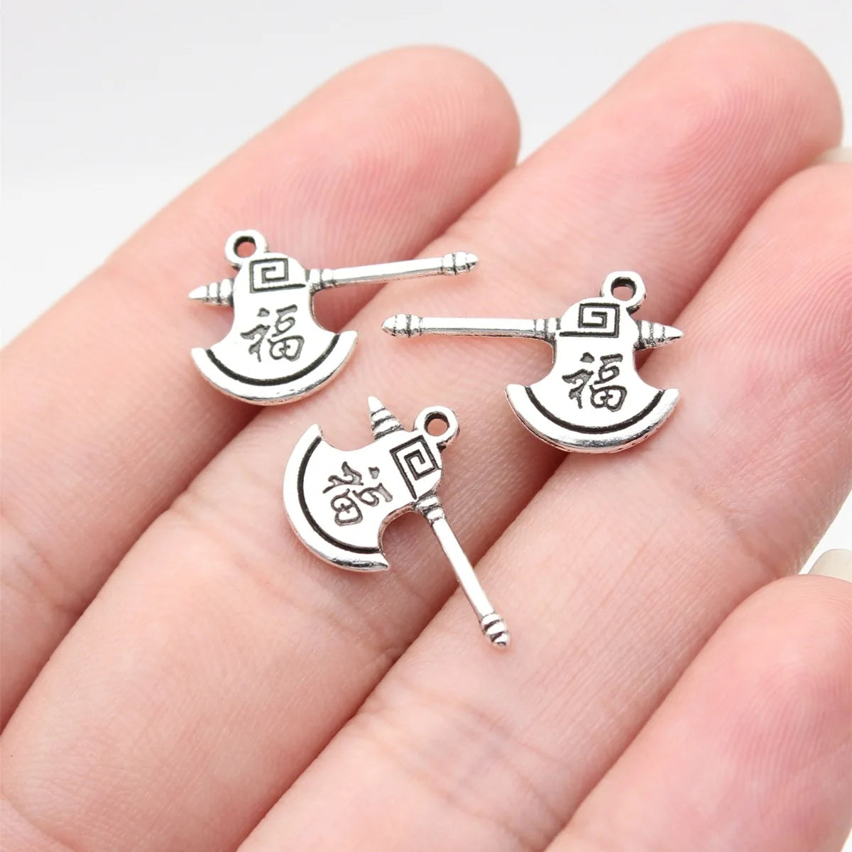 18x12mm 0.59g Antique Silver Zinc Alloy Fu Character Axe Charm Pendant for DIY Jewelry Making