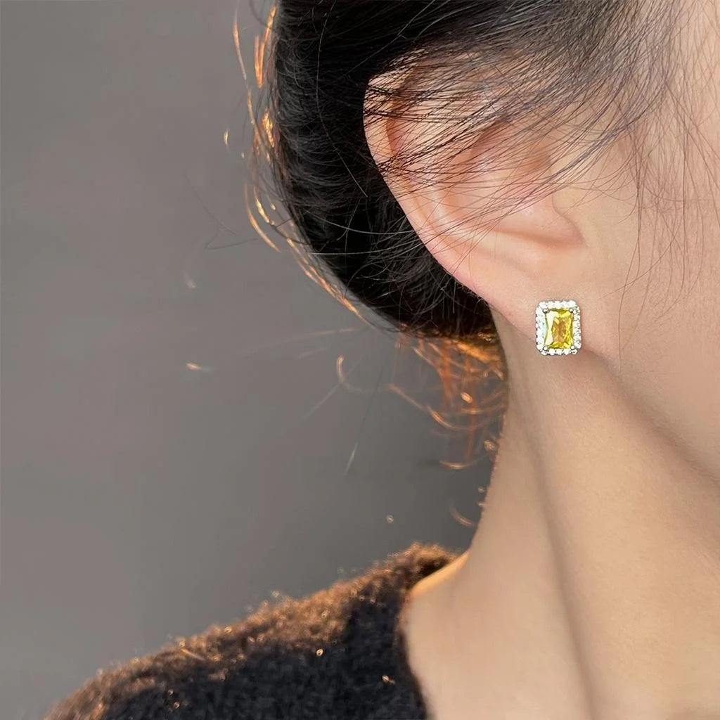 Light Luxury Geometric Rectangle Micro Pave Zircon Copper Stud Earrings With Silver Plated Pins