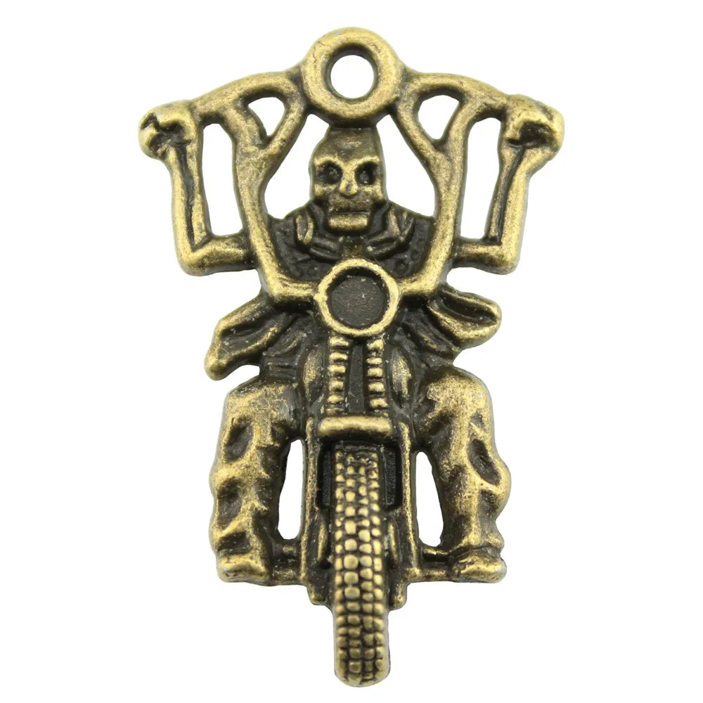 44x28mm 7.4g Multicolor Zinc Alloy Skeleton Riding Motorcycle Charm Pendant for DIY Jewelry Making