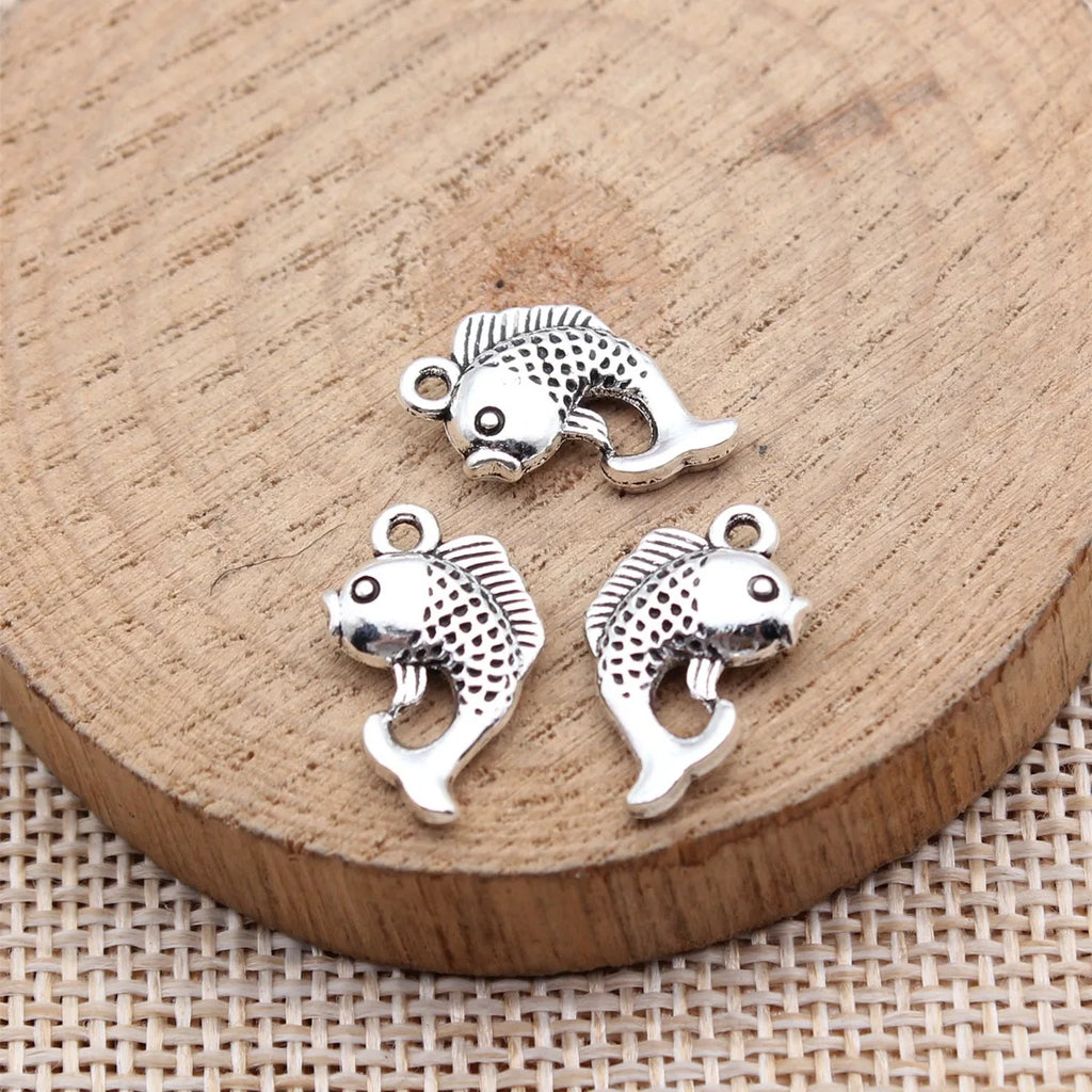 17x10mm 1.1g Antique Silver Zinc Alloy Koi Fish Charm Pendant for Bracelet Necklace DIY Jewelry