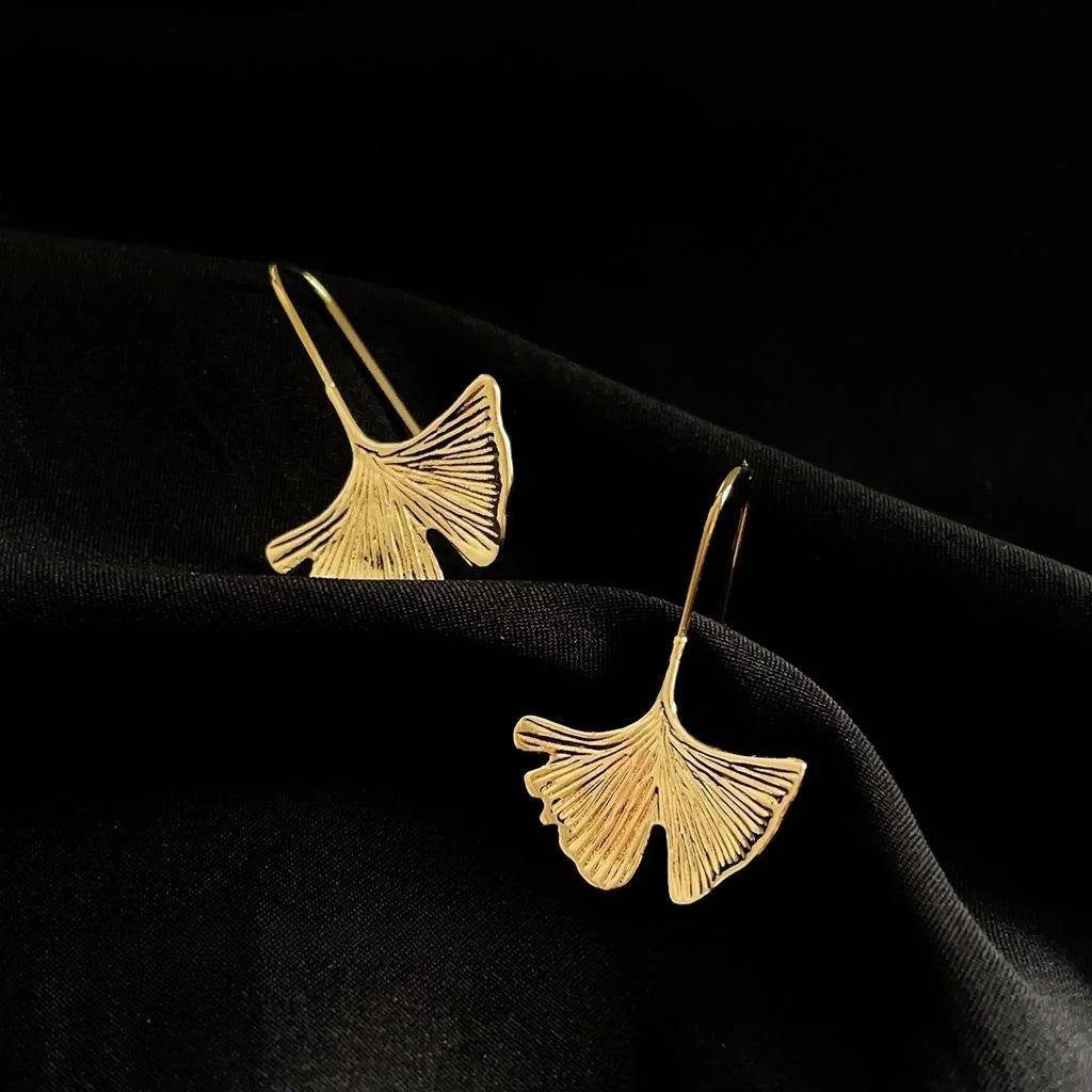 Artistic Light Luxury 14K Gold Plated Copper Ginkgo Leaf Drop Earrings For Women