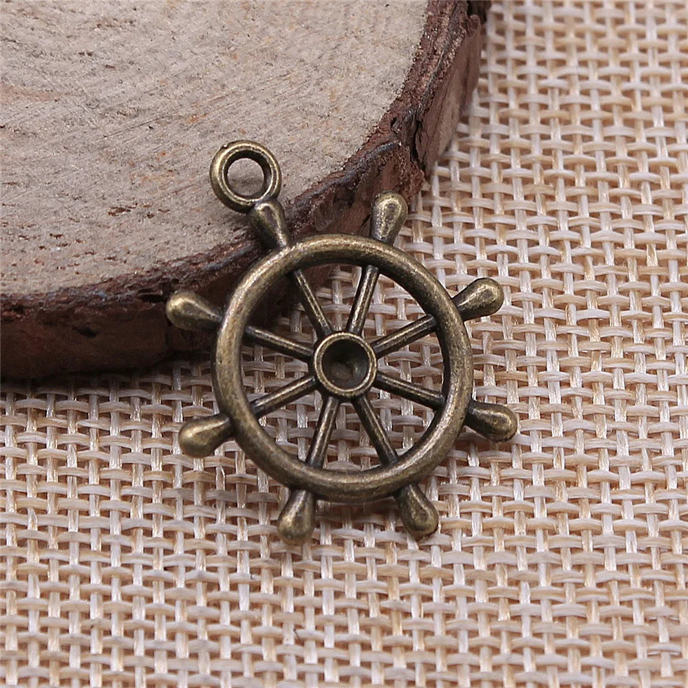 28x24mm 2.5g Multicolor Zinc Alloy Ship Rudder Charm Pendant for DIY Nautical Jewelry Making