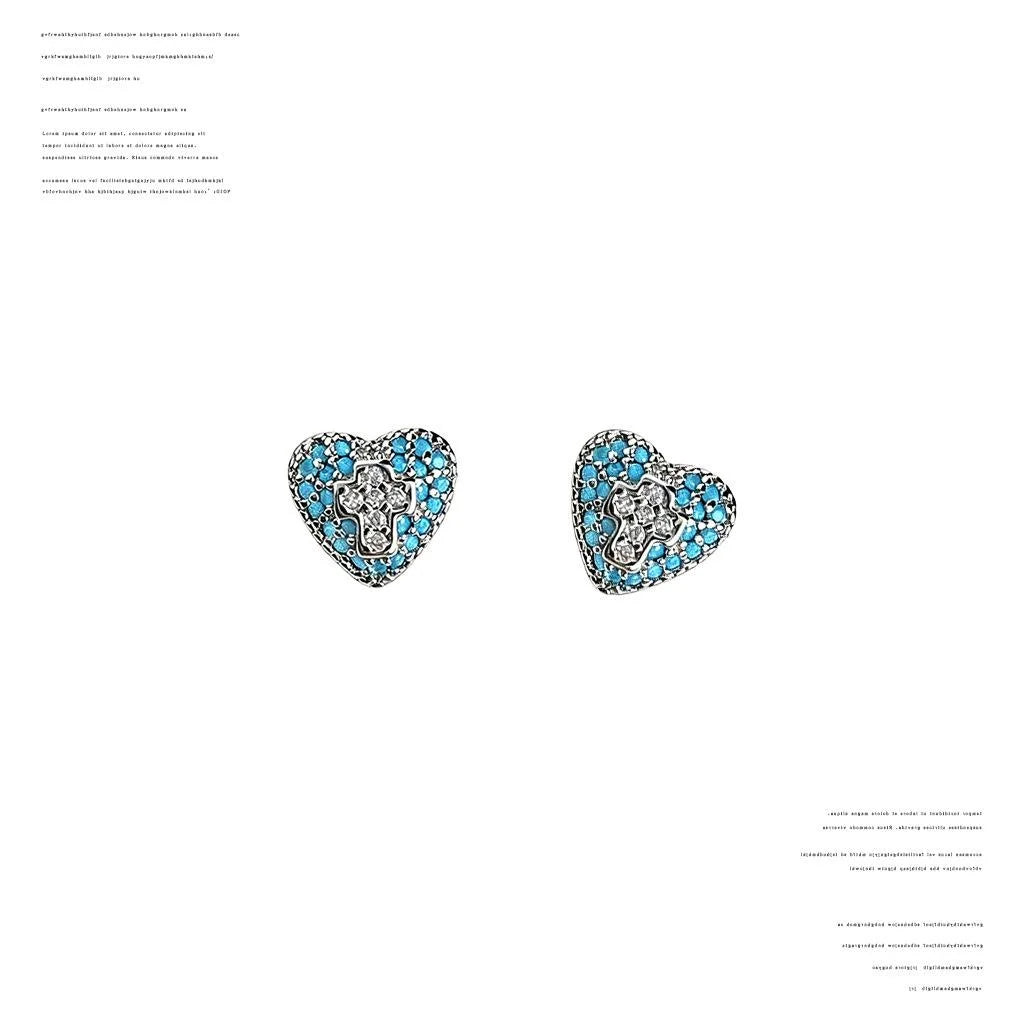 Elegant Blue Zircon Cross Heart Stud Earrings Eco-Friendly Copper Minimalist Jewelry
