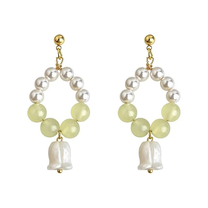 Handmade Jade Lily Of The Valley Tulip Drop Earrings Elegant Fresh Forest Style Geometric Jewelry