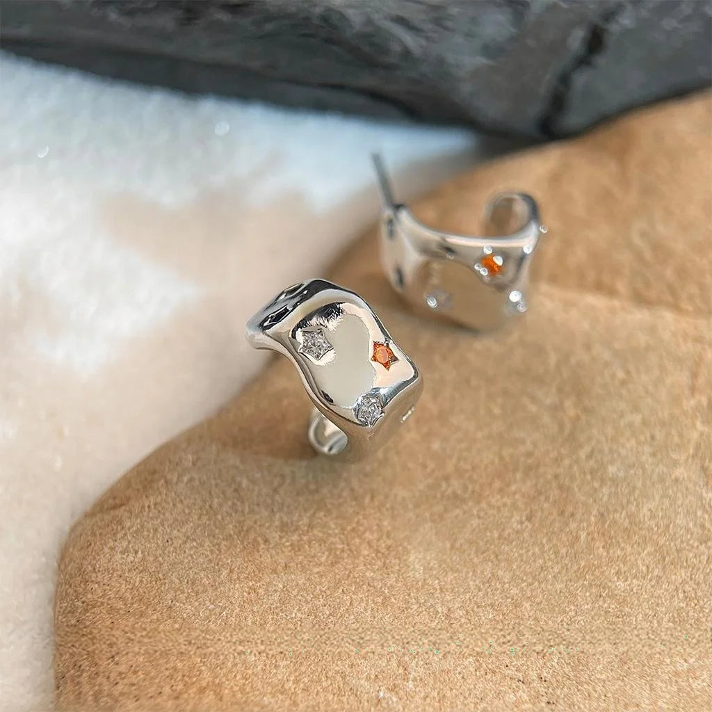 Sweet Cool Irregular Star Geometric Colorful Zircon Micro Pave Copper Drop Earrings