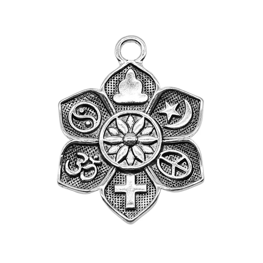 28x36mm 6.2g Antique Silver Tone Zinc Alloy Lotus Charm Pendant for Necklace Bracelet Earring DIY