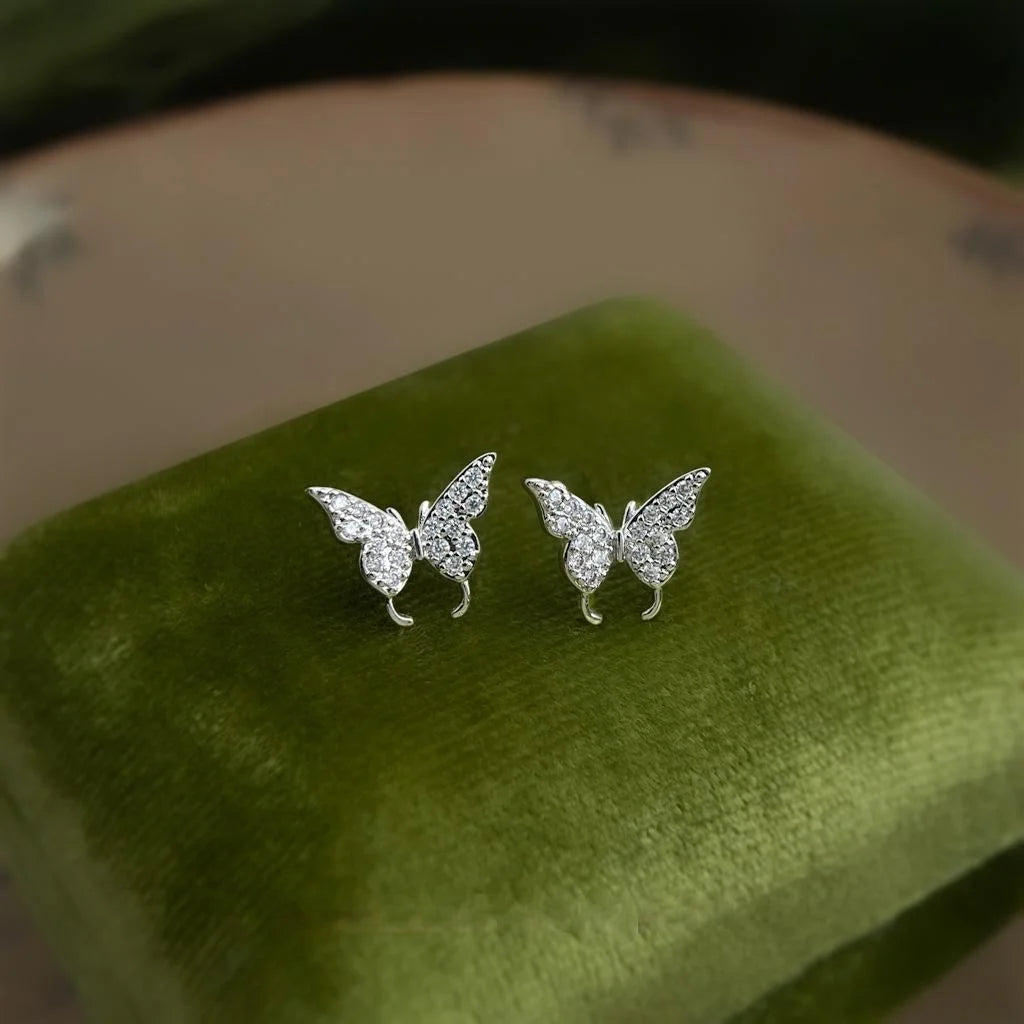 Minimalist Copper Micro Pave Zircon Butterfly Stud Earrings For Women Cartilage Jewelry