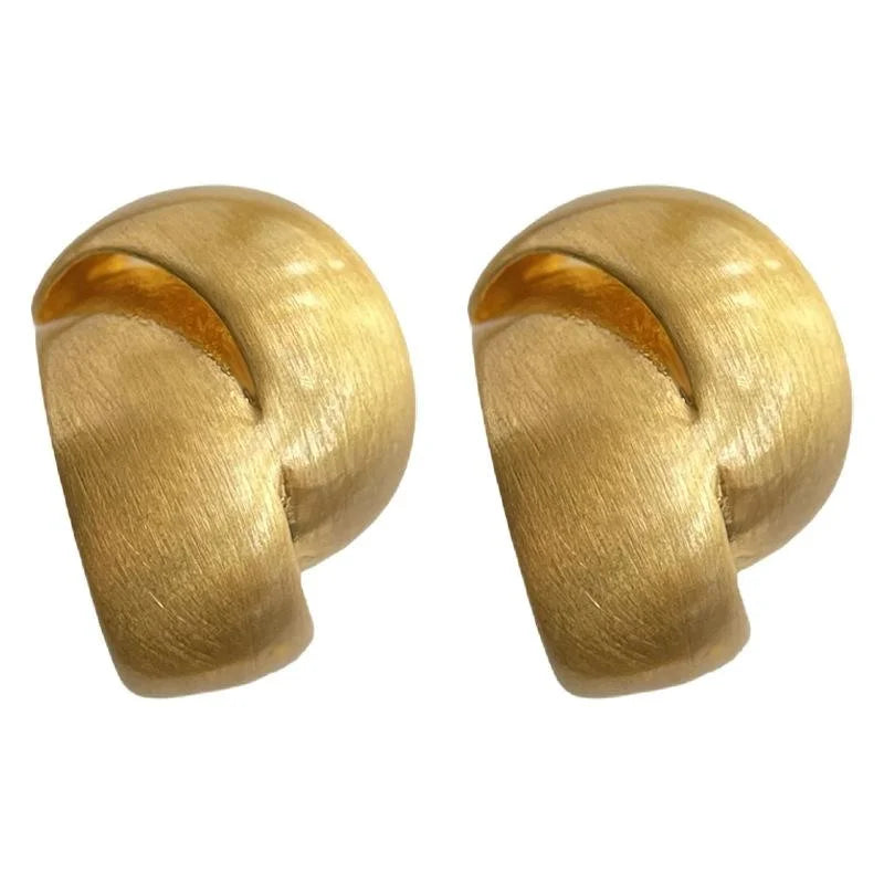 Light Luxury 14K Plated Copper Brushed Matte Geometric Double Ring Stud Earrings