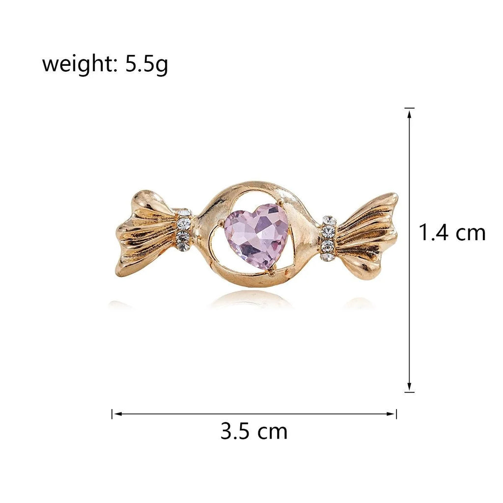 Cute Gold Alloy Candy Brooch With Pink Heart Rhinestone, Elegant Sweet Lapel Pin Corsage Gift
