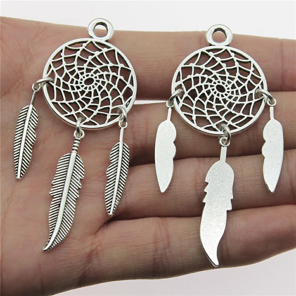 26x68mm 6.3g Antique Silver Zinc Alloy Dreamcatcher Charm Pendant for DIY Necklace Bracelet Making