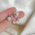 Elegant 14K Plated Micro Pave Zircon Flower Resin Glossy Pearl Drop Earrings