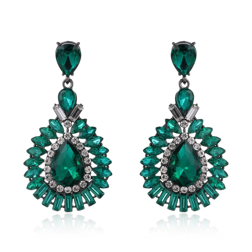 Luxury Emerald Green Crystal Rhinestone Teardrop Chandelier Earrings For Bridal Wedding Party Banquet