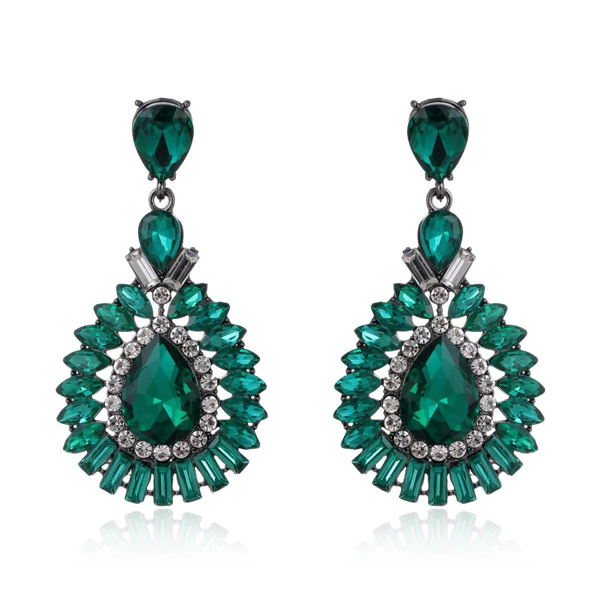 Luxury Emerald Green Crystal Rhinestone Teardrop Chandelier Earrings For Bridal Wedding Party Banquet
