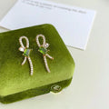 Original Design Green Bow Geometric Micro Pave Zircon 14K Plated Copper Drop Earrings