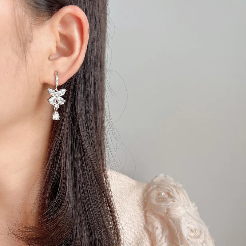 Luxury Zircon Butterfly Spiral Stud & Clip On No Piercing Drop Earrings