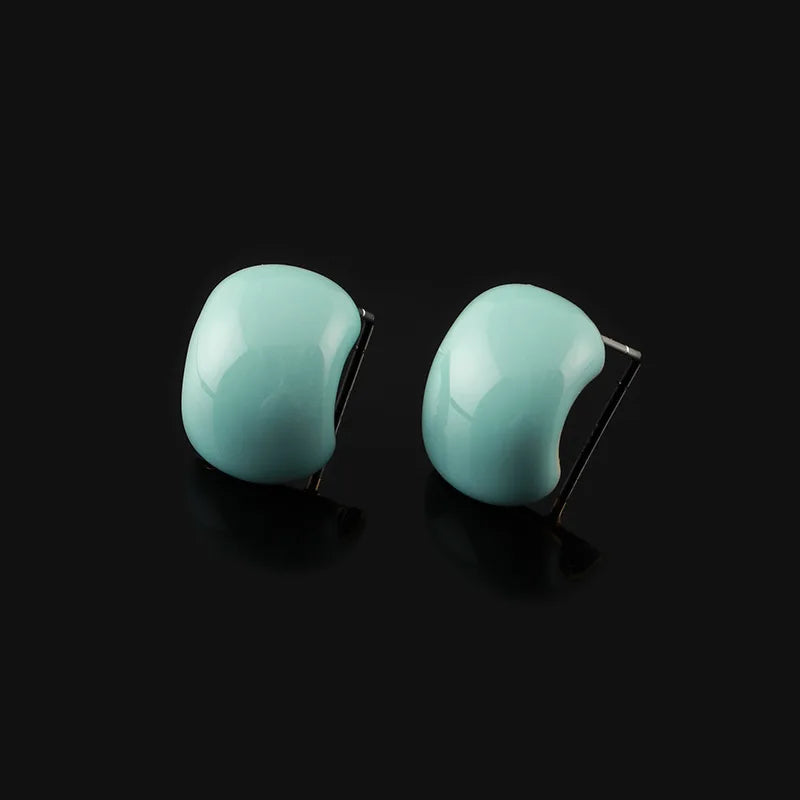 Elegant Blue Enamel Bean Shape Stud & Clip On No Piercing Alloy Earrings
