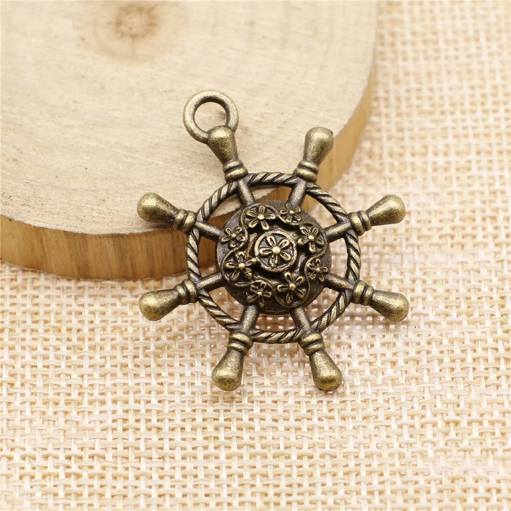 40x35mm 7.1g Multicolor Zinc Alloy Rudder Charm Pendant for DIY Nautical Bracelet Jewelry Making
