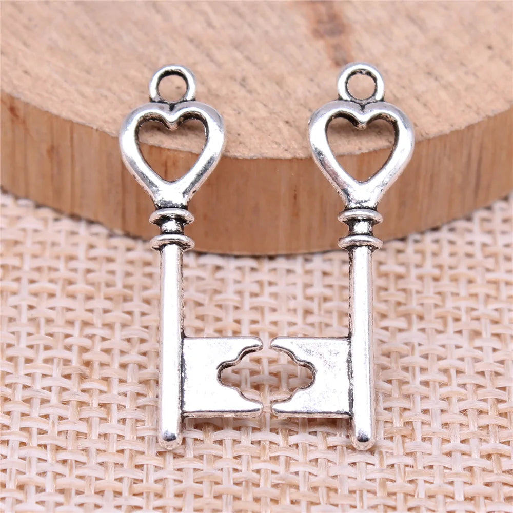 28x8mm 0.8g Multicolor Zinc Alloy Heart Key Charm Pendant for DIY Necklace Bracelet Jewelry Making