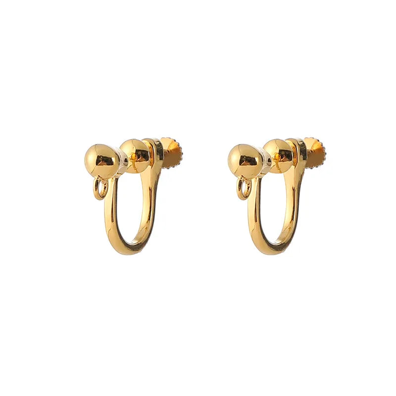 Elegant Gold Alloy Round Bead Hoop Screw Back Stud & Clip On No Piercing DIY Jewelry Making Earrings