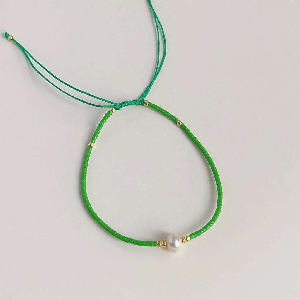 Bohemian Freshwater Pearl Geometric Ring Bracelet Handmade Sweet Vacation Style Jewelry