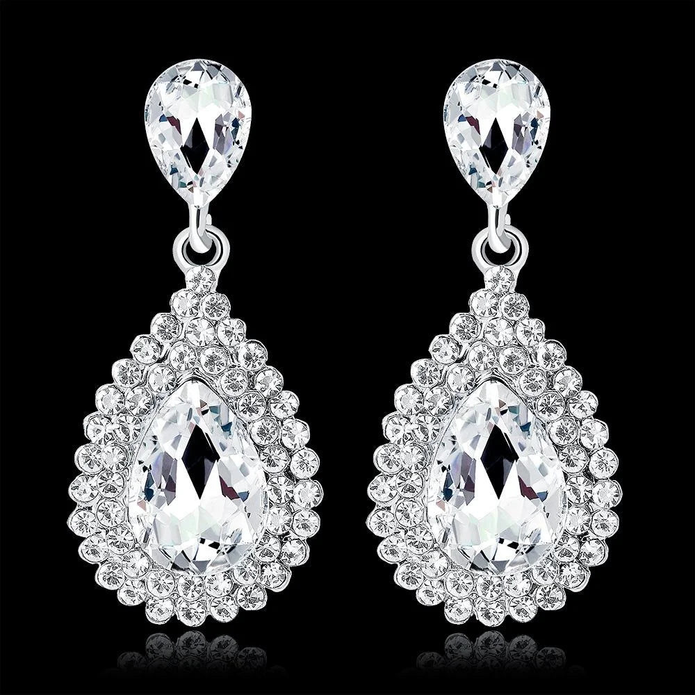 Luxury Statement Teardrop Crystal Rhinestone Alloy Dangle Earrings For Wedding Party Banquet Gift