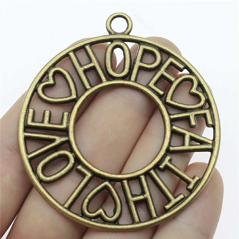 65x58mm 15g Antique Bronze Zinc Alloy LOVE HOPE FAITH Charm Pendant for DIY Necklace Jewelry