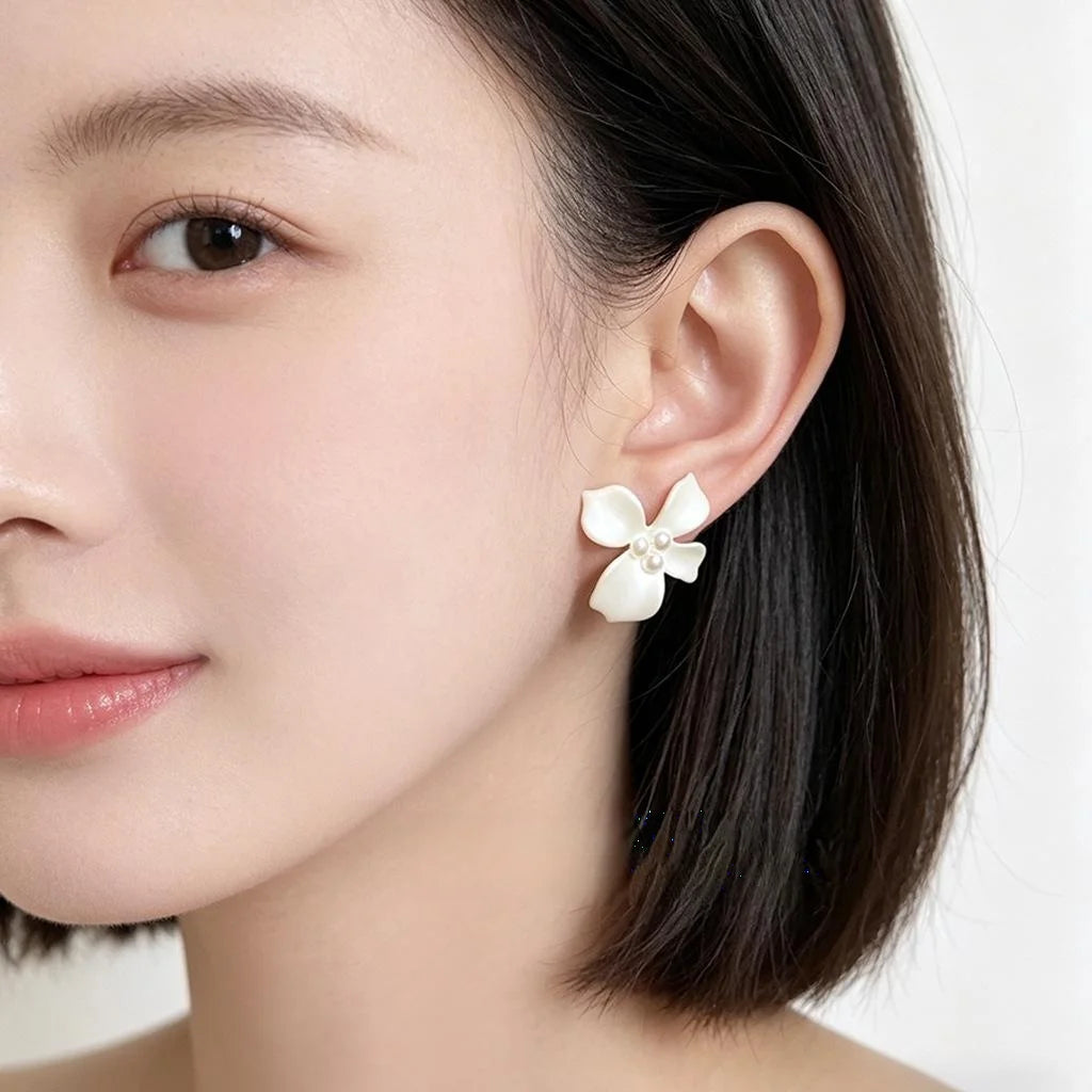 Sweet Floral Enamel Eco-Friendly Copper Stud Earrings Elegant Summer Fashion Jewelry