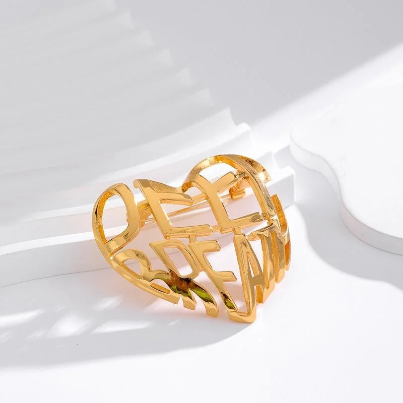 Elegant Alloy 3D Hollow Heart Letter Brooch, Korean Style Large Love Lapel Pin Corsage Suit Accessory Gift