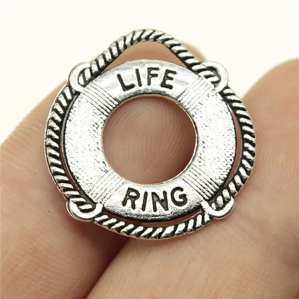 23x22mm 1.95g Antique Silver Zinc Alloy Lifebuoy Swim Ring Charm Pendant for DIY Nautical Jewelry