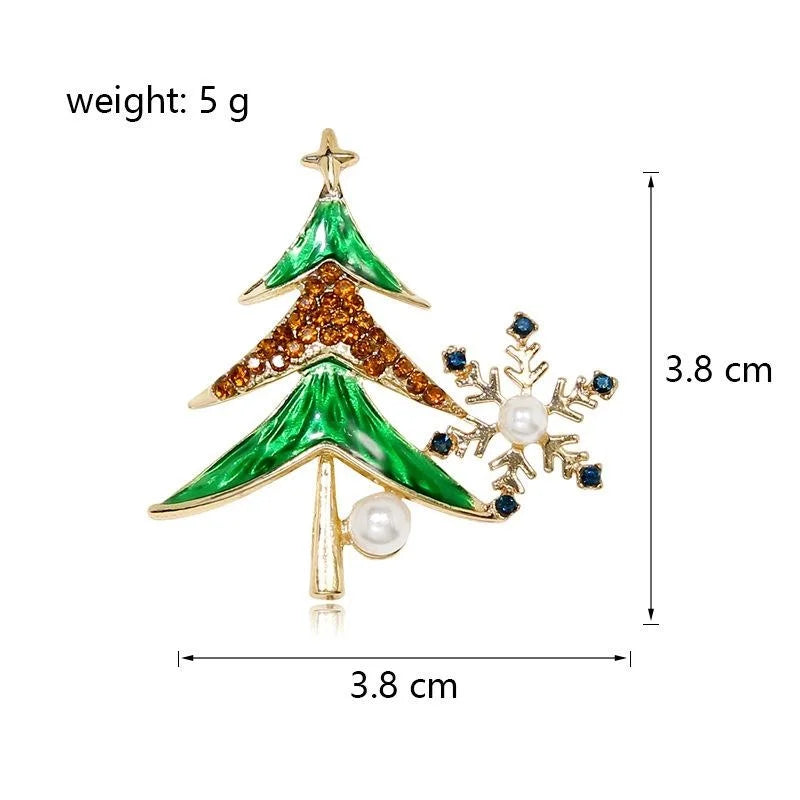 Elegant Enamel Christmas Tree Snowflake Brooch With Rhinestone Pearl, Women's Holiday Lapel Pin Gift