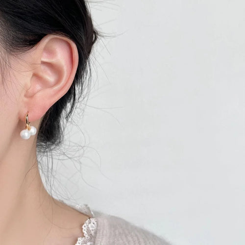 French Vintage Cross Rope Knot Pearl Stud Earrings Copper Geometric Round Commuter Jewelry